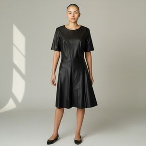 BCBGMaxAzria Black Mini Dress Faux Leather with Knit Panels NWT SIZE 12